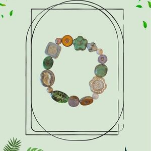 Green and Gold Asymmetrical Beaded Bracelet